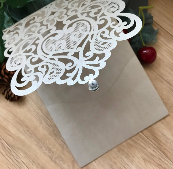 50pcs pearl Pocket Laser Cut Wedding Cards with buckle,Pocket laser cut Invitations Cards,engagement invitation card,custom pocket laser cut invitations cards,invite - Kdecoration