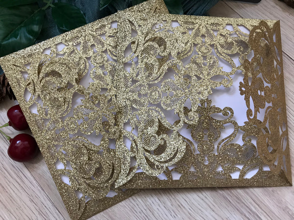 50pcs Glitter Silver laser cut wedding invite cards,Laser Cut Invitations Cards,Laser Cut Wedding Cards,custom engagement Invite Covers - Kdecoration