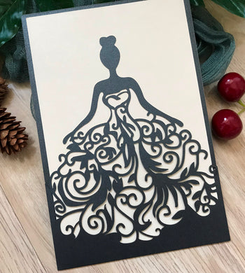 50pcs Pearl Black Pocket Bridal Shower invitations,Laser Cut wedding invitation cards - Kdecoration