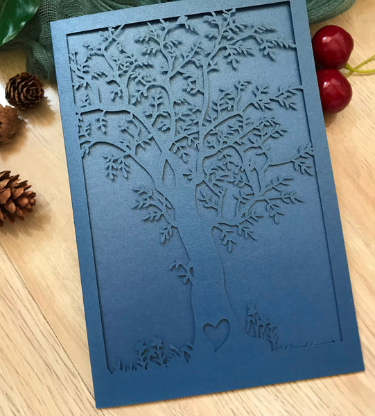 50pcs pearl navy blue tree Sweet Sixteen Birthday Invitations Cards,laser cut wedding invitations - Kdecoration