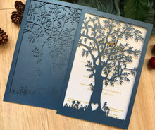 50pcs pearl navy blue tree Sweet Sixteen Birthday Invitations Cards,laser cut wedding invitations - Kdecoration