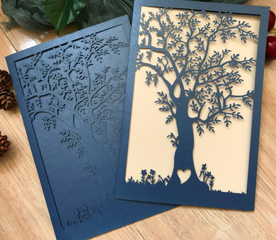 50pcs pearl navy blue tree Sweet Sixteen Birthday Invitations Cards,laser cut wedding invitations - Kdecoration