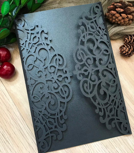 50pcs Pearl Black laser cut wedding invitations cards,custom laser cut invite cards,Elegant Engagement Invitations Card,birthday Invitation Cards - Kdecoration