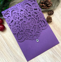 50pcs pearl purple pocket laser cut wedding invitations,custom laser cut invitatios cards - Kdecoration