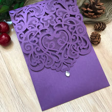 50pcs pearl purple pocket laser cut wedding invitations,custom laser cut invitatios cards - Kdecoration