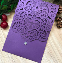 50pcs pearl purple pocket laser cut wedding invitations,custom laser cut invitatios cards - Kdecoration