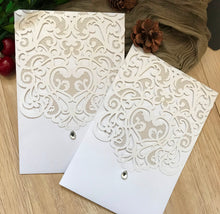 50pcs pearl white pocket Laser Cut wedding invite cards with buckle,Pocket birthday invitation cards - Kdecoration