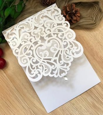 50pcs pearl white pocket Laser Cut wedding invite cards with buckle,Pocket birthday invitation cards - Kdecoration