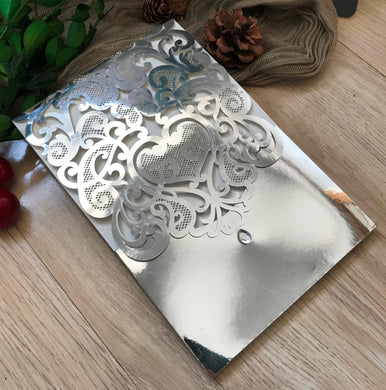 50pcs metallic silver pocket style wedding invite covers,laser cut wedding invitations cards - Kdecoration