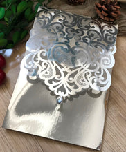 50pcs metallic silver pocket style wedding invite covers,laser cut wedding invitations cards - Kdecoration