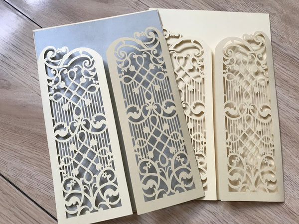50pcs Pearl Light Gold Laser Cut Invitation Cards,Wedding Invitations,Laser Cut Wedding Cards,Menu Cards,Invitations Covers - Kdecoration