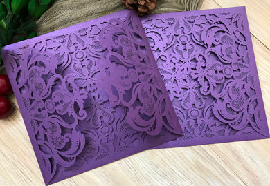 50pcs pearl purple 4 flaps bridal shower invitations,laser cut invite cards suppliers - Kdecoration