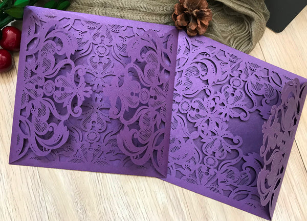 50pcs pearl purple 4 flaps bridal shower invitations,laser cut invite cards suppliers - Kdecoration