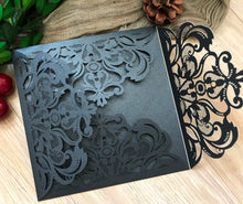 50pcs pearl black 4 flaps Engagement Invitations,laser cut wedding invitations,laser cut invitations - Kdecoration