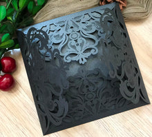 50pcs pearl black 4 flaps Engagement Invitations,laser cut wedding invitations,laser cut invitations - Kdecoration