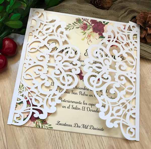 50pcs Pearl white laser cut invitations,bridal shower invitations,wedding invitations cards - Kdecoration