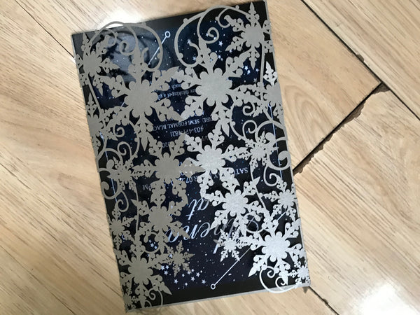 50pcs Pearl Silver snowflake Laser cut wedding Invitations,custom Bridal Shower Invitation - Kdecoration