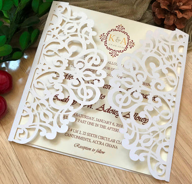 50pcs Pearl white laser cut invitations,bridal shower invitations,wedding invitations cards - Kdecoration