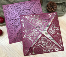 50pcs Pearl burgundy red laser cut wedding invitations cards,custom laser cut invitations - Kdecoration