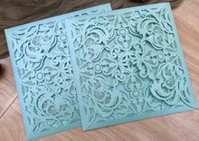 50pcs pearl light blue 4 flaps laser cut invitations cards,birthday invitation cards,wedding invite - Kdecoration