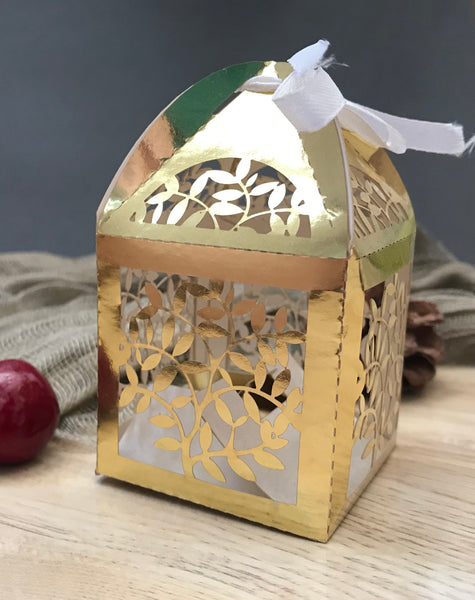 100pcs leaf small gift packaging boxes,laser cut wedding gift boxes,wedding favor boxes for table decorations - Kdecoration