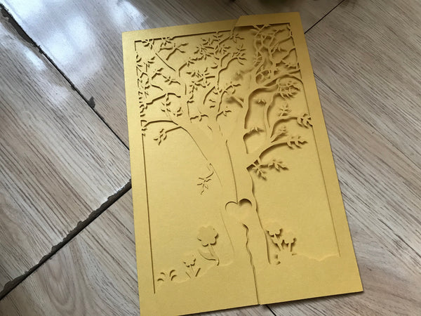 50pcs pearl gold Tree Laser Cut Wedding Cards,unique bridal shower invitations,wedding invitations - Kdecoration