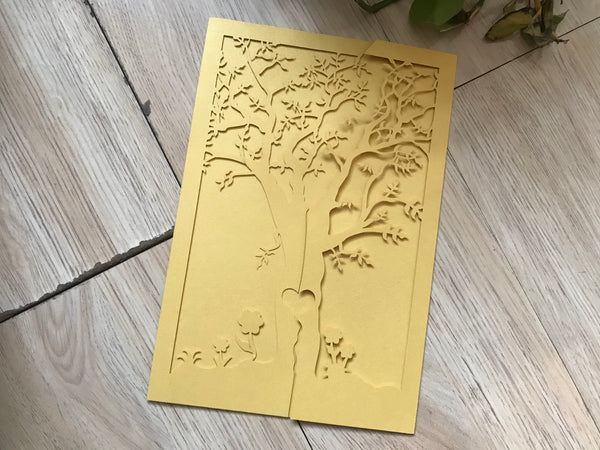 50pcs Pearl Gold Tree Laser Cut Wedding Cards,Invitaitons Cards,golden anniversary invitations - Kdecoration