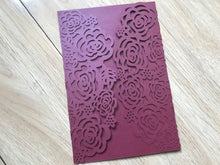 50pcs Pearl Burgundy Red Rose invitation card,Laser Cut Wedding Cards,Laser Cut Wedding Invitations - Kdecoration