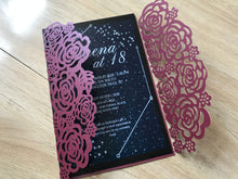 50pcs Pearl Burgundy Red Rose invitation card,Laser Cut Wedding Cards,Laser Cut Wedding Invitations - Kdecoration