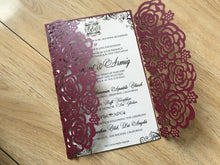 50pcs Pearl Burgundy Red Rose invitation card,Laser Cut Wedding Cards,Laser Cut Wedding Invitations - Kdecoration