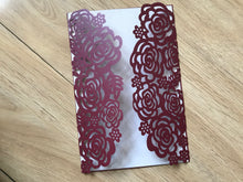 50pcs Pearl Burgundy Red Rose invitation card,Laser Cut Wedding Cards,Laser Cut Wedding Invitations - Kdecoration