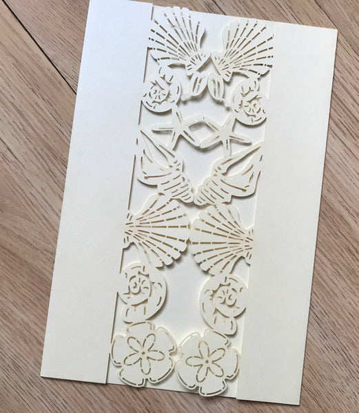 50pcs Pearl Cream Seashell Laser Cut Invitations cards,customize Laser Cut wedding invitations,laser cut invite cards,beach wedding party invitation cards - Kdecoration