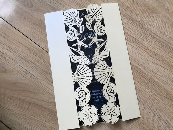 50pcs Pearl Cream Seashell Laser Cut Invitations cards,customize Laser Cut wedding invitations,laser cut invite cards,beach wedding party invitation cards - Kdecoration