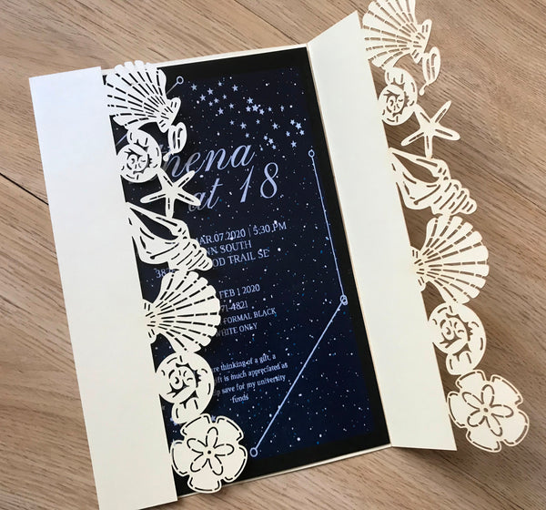 50pcs Pearl Cream Seashell Laser Cut Invitations cards,customize Laser Cut wedding invitations,laser cut invite cards,beach wedding party invitation cards - Kdecoration