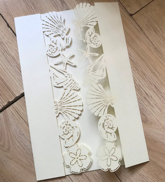 50pcs Pearl Cream Seashell Laser Cut Invitations cards,customize Laser Cut wedding invitations,laser cut invite cards,beach wedding party invitation cards - Kdecoration