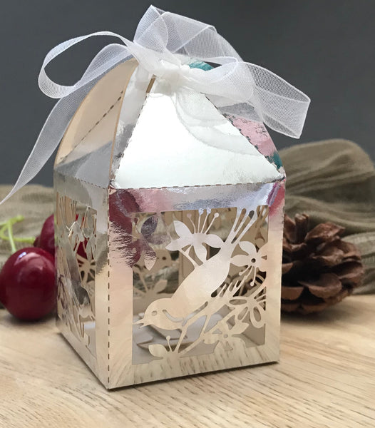 100pcs metallic silver love bird laser cut wedding favor boxes,Chocolate gift packaging boxes - Kdecoration