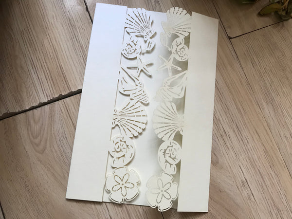 50pcs Pearl Cream Seashell Laser Cut Invitations cards,customize Laser Cut wedding invitations,laser cut invite cards,beach wedding party invitation cards - Kdecoration