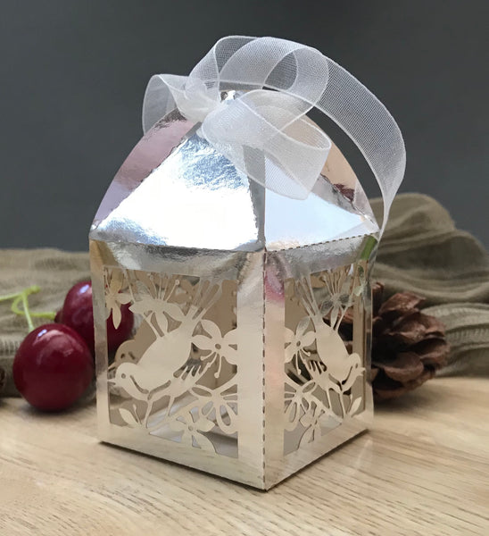 100pcs metallic silver love bird laser cut wedding favor boxes,Chocolate gift packaging boxes - Kdecoration