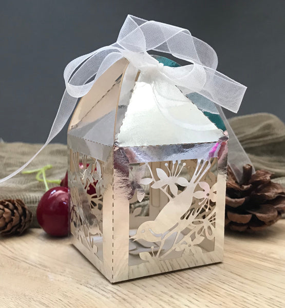 100pcs metallic silver love bird laser cut wedding favor boxes,Chocolate gift packaging boxes - Kdecoration