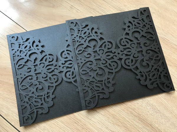 50pcs Pearl black Laser Cut Wedding Cards,Sweet 90th birthday invitations covers - Kdecoration