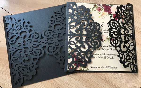 50pcs black elegant laser cut wedding invitations,customize laser cut invite cards - Kdecoration