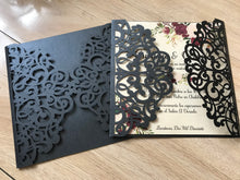 50pcs Pearl Black laser cut wedding Invitations,anniversary invitation cards,floral invitation - Kdecoration