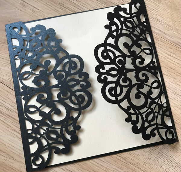 50pcs black elegant laser cut wedding invitations,customize laser cut invite cards - Kdecoration