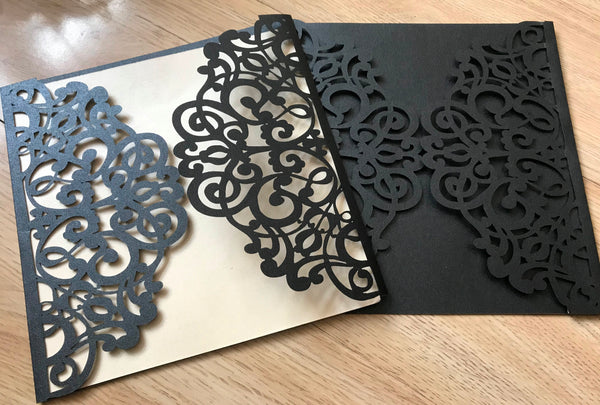 50pcs black elegant laser cut wedding invitations,customize laser cut invite cards - Kdecoration