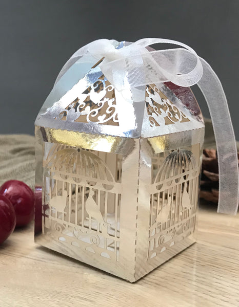 100pcs Love bird Laser Cut wedding gift boxes with ribbon,wedding favor boxes,candy,chocolate boxes - Kdecoration