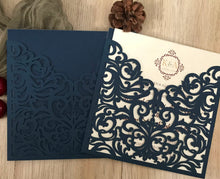 50pcs dark navy blue laser cut invitation covers,Pocket Bridal Shower Invitations cards,pocket laser cut wedding invite cards,custom invitation cards - Kdecoration