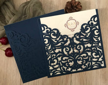 50pcs dark navy blue laser cut invitation covers,Pocket Bridal Shower Invitations cards,pocket laser cut wedding invite cards,custom invitation cards - Kdecoration