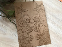 50pcs Kraft Paper Brown Seahorse Laser Cut Wedding Cards,laser cut wedding invitations - Kdecoration