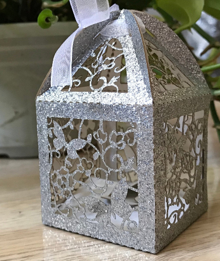100pcs Glitter Paper Gold Butterfly Laser Cut Candy Box with ribbon,Wedding Gift Boxes,Birthday Gift Packaging Boxes,Chocolate Boxes,Candy Boxes - Kdecoration