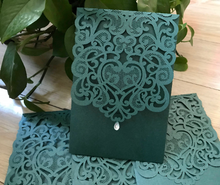 50pcs Blackish Green Pocket Wedding invitation,Laser Cut Wedding Cards,Pocket Invitations Cards - Kdecoration